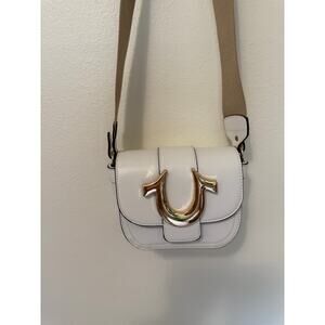 True Religion Mini White Faux Leather Crossbody Bag Adjustable Strap
